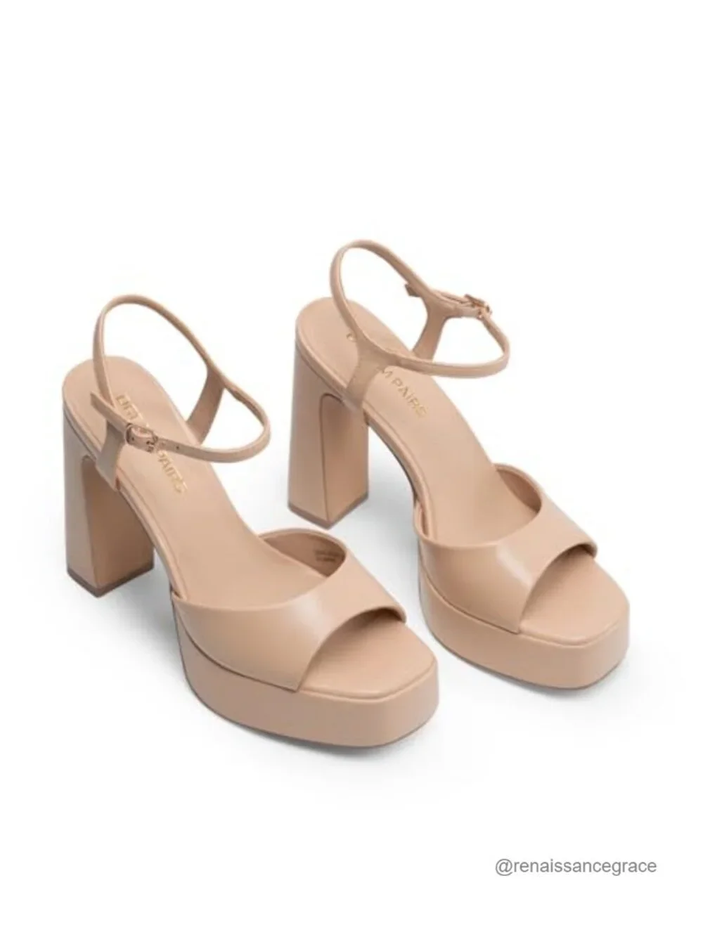 Platform High Heels Square Toe Block Heel Ankle Strap Faux Leather Women's Shoes